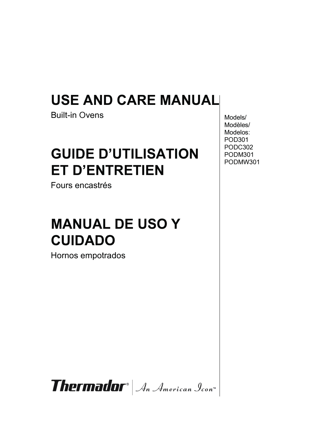 Thermador PODMW301, PODM301 manual USE and Care Manual 