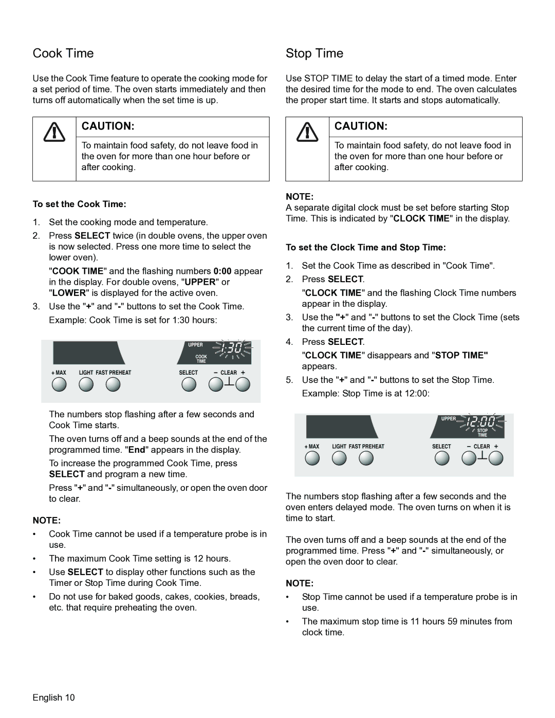 Thermador PODMW301, PODM301 manual To set the Cook Time, To set the Clock Time and Stop Time 