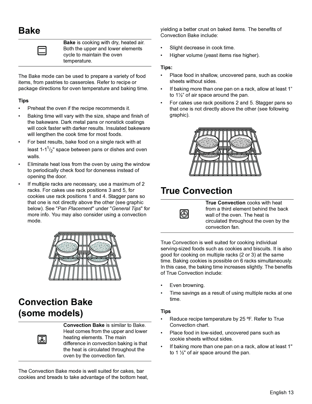 Thermador PODM301, PODMW301 manual Convection Bake some models, True Convection, Tips 