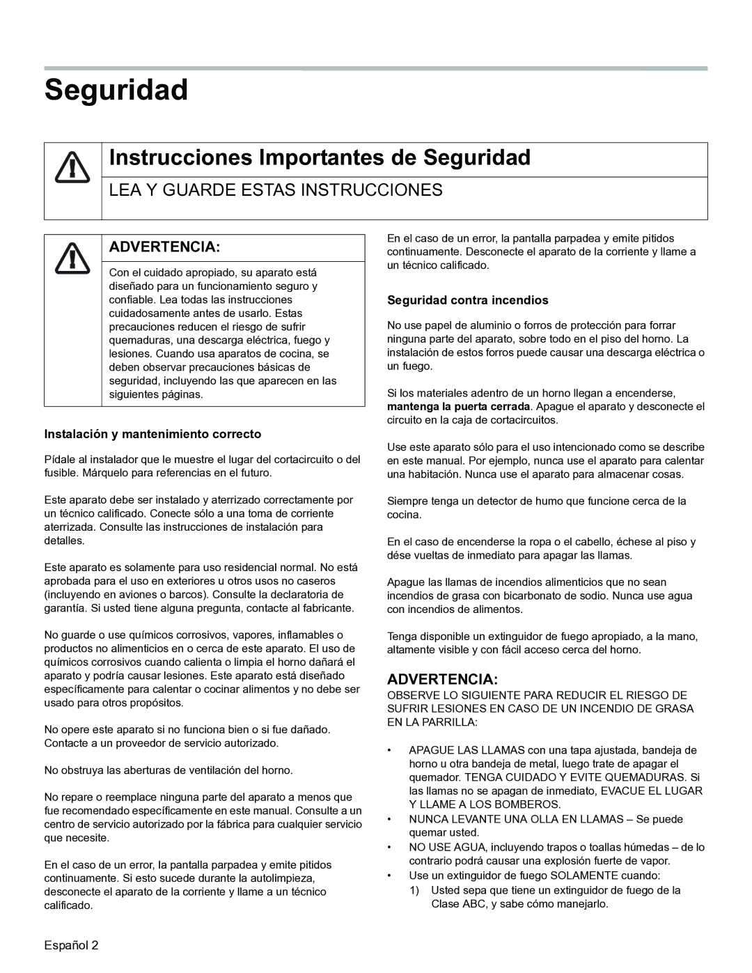 Thermador PODMW301, PODM301 manual Instrucciones Importantes de Seguridad, Instalación y mantenimiento correcto 