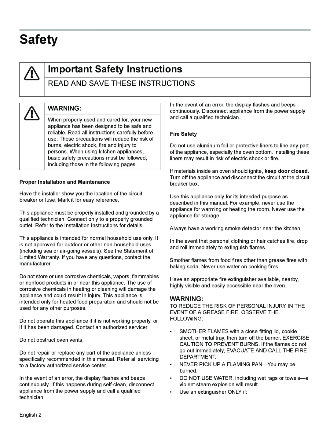Thermador PODMW301, PODM301 manual Important Safety Instructions, Read And Save These Instructions, Fire Safety 