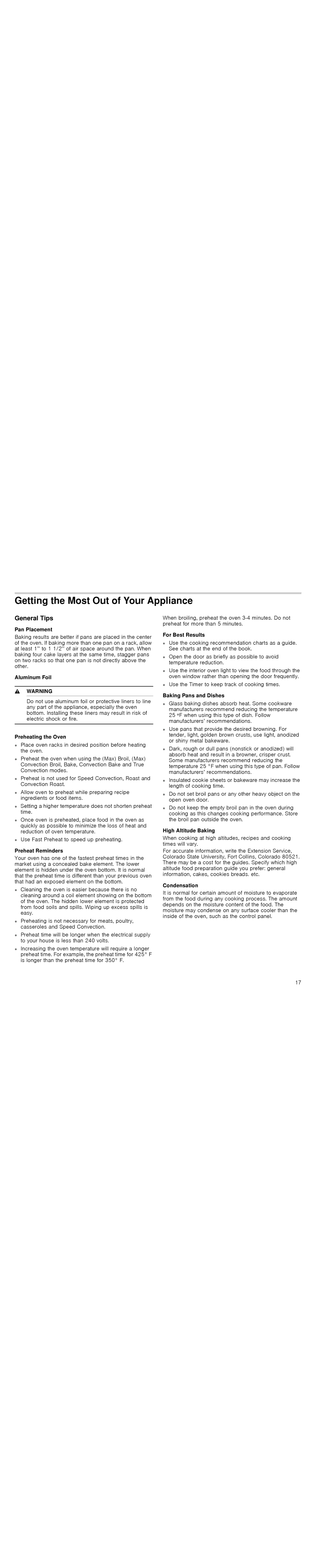 Thermador PODMW301J, PODM301J, POD301J, PODC302J manual Getting the Most Out of Your Appliance, General Tips 