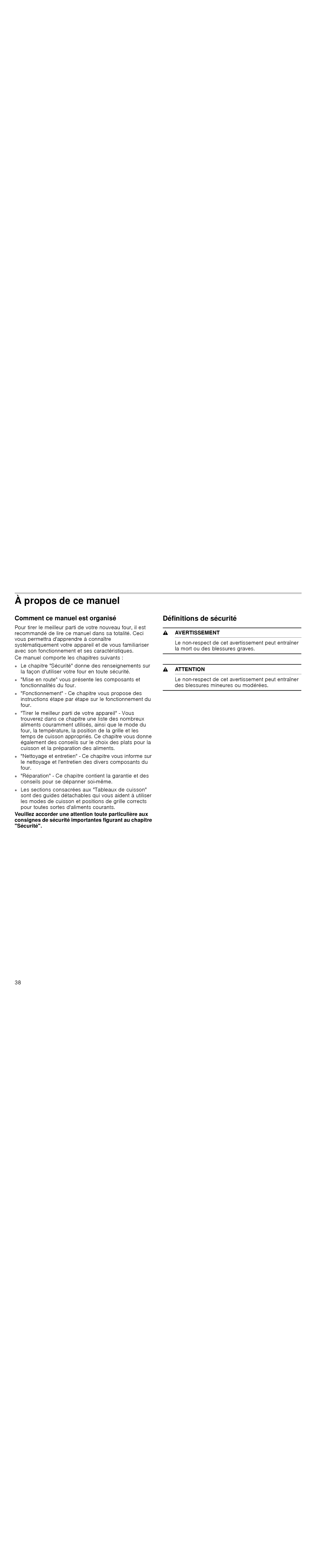 Thermador POD301J, PODM301J, PODMW301J manual Propos de ce manuel, Définitions de sécurité, Comment ce manuel est organisé 