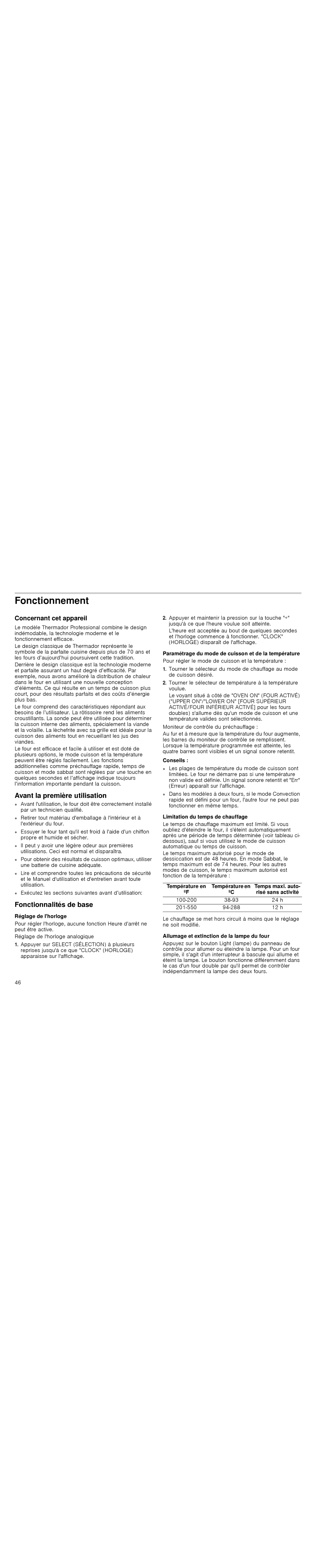 Thermador POD301J manual Fonctionnement, Avant la première utilisation, Fonctionnalités de base, Concernant cet appareil 