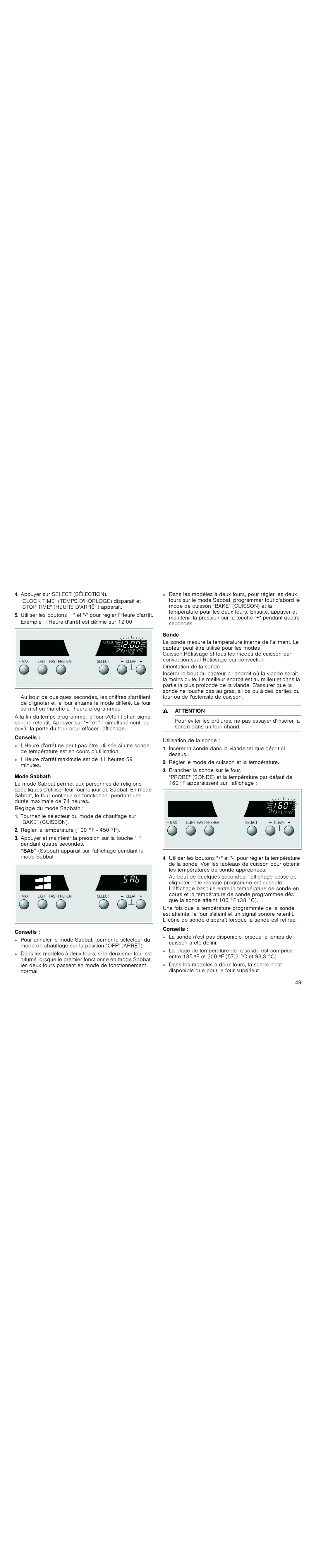 Thermador PODMW301J, PODM301J, POD301J, PODC302J manual Mode Sabbath, Sonde 