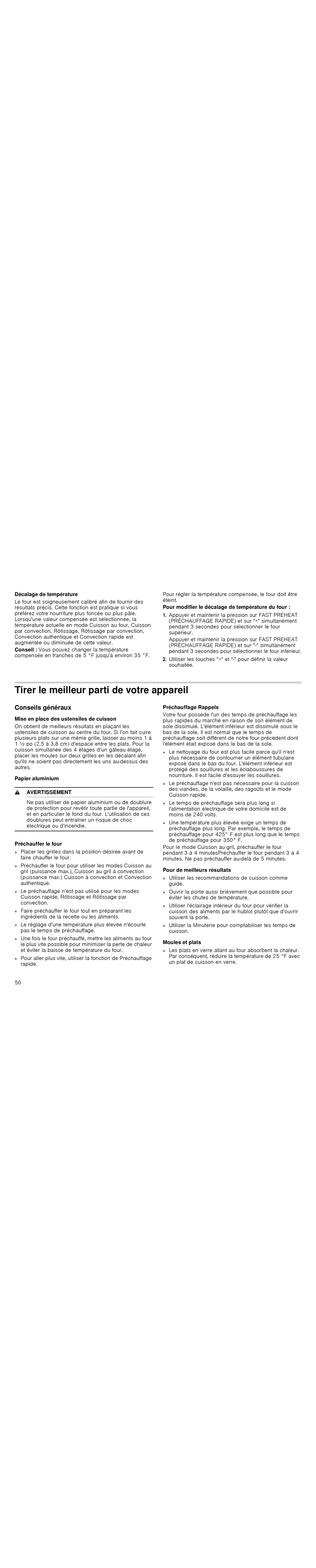 Thermador POD301J, PODM301J, PODMW301J, PODC302J manual Tirer le meilleur parti de votre appareil, Conseils généraux 