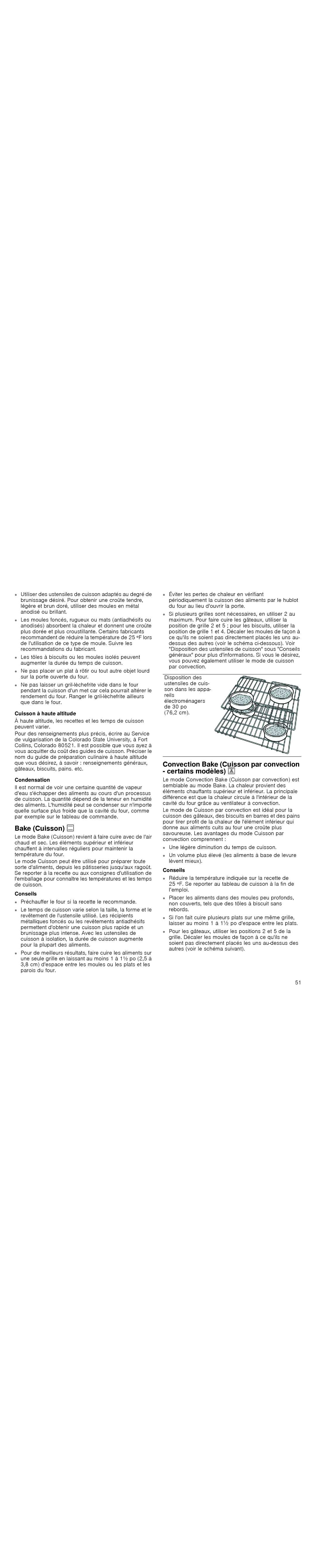 Thermador PODC302J manual Bake Cuisson %, Convection Bake Cuisson par convection certains modèles, Cuisson à haute altitude 