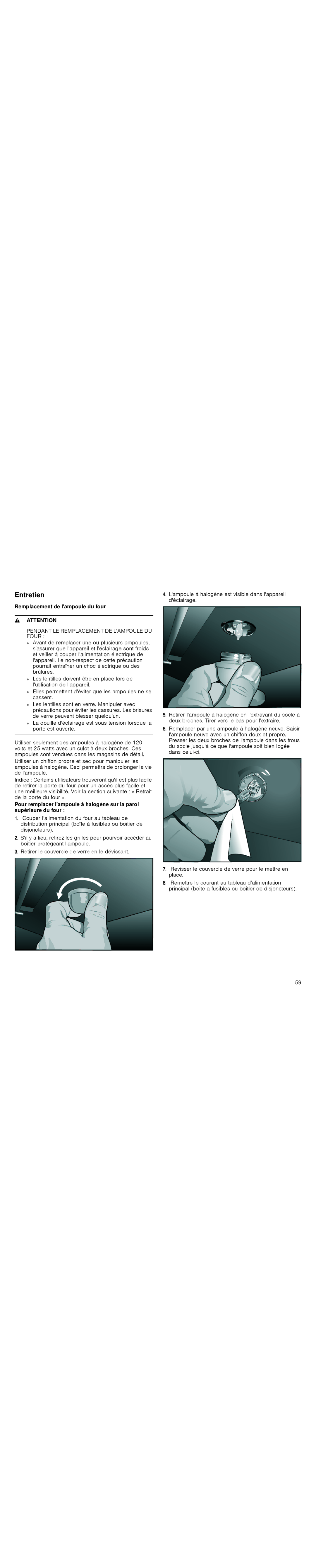 Thermador PODC302J, PODM301J, PODMW301J, POD301J manual Entretien, Remplacement de lampoule du four 