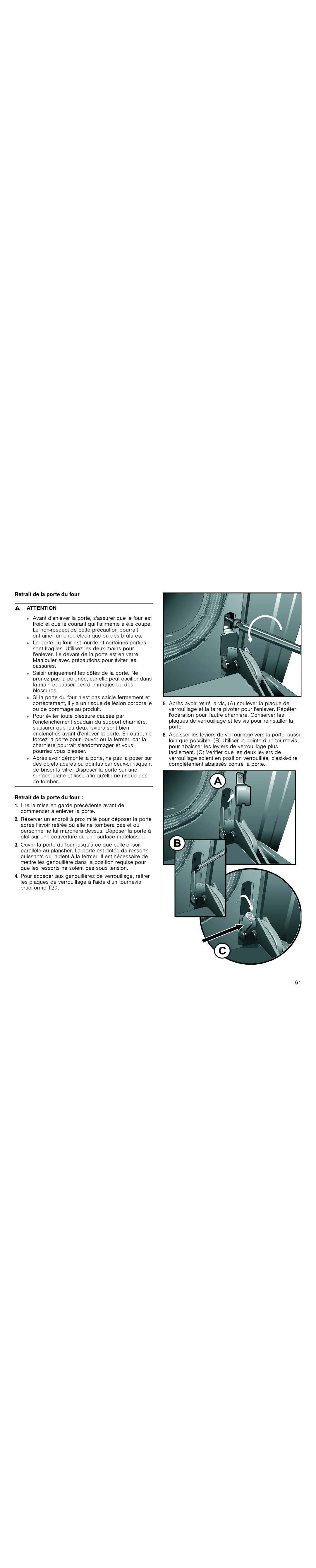 Thermador PODMW301J, PODM301J, POD301J, PODC302J manual Retrait de la porte du four 