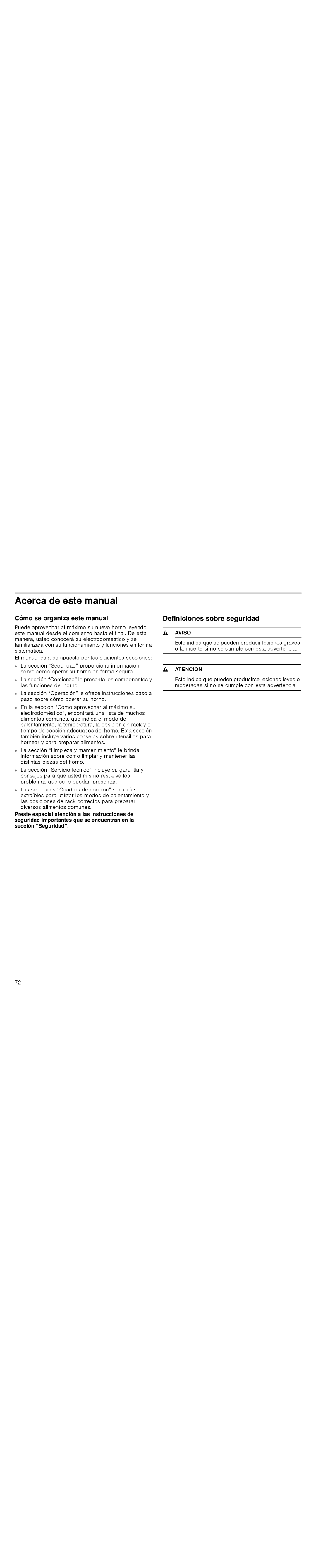 Thermador PODM301J, PODMW301J, POD301J Acerca de este manual, Definiciones sobre seguridad, Cómo se organiza este manual 