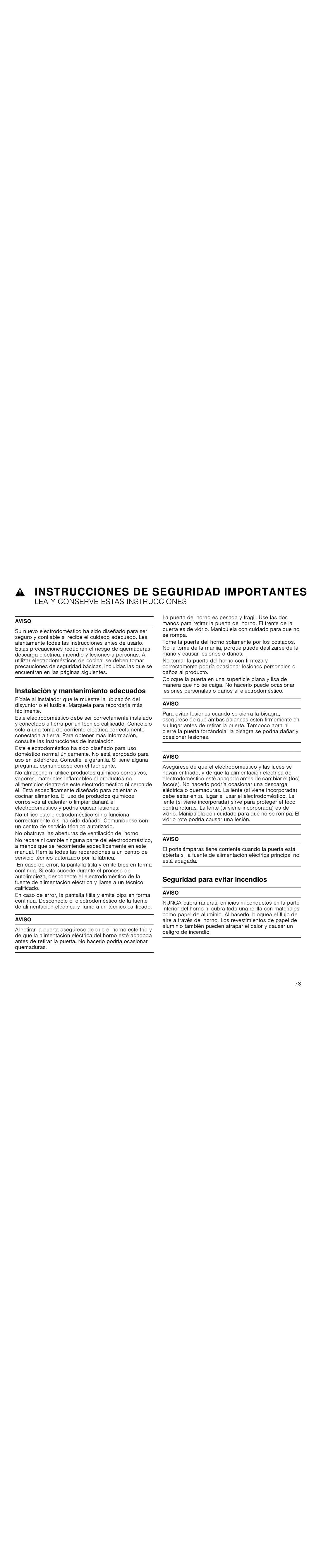 Thermador PODMW301J, PODM301J, POD301J, PODC302J manual Instalación y mantenimiento adecuados, Seguridad para evitar incendios 