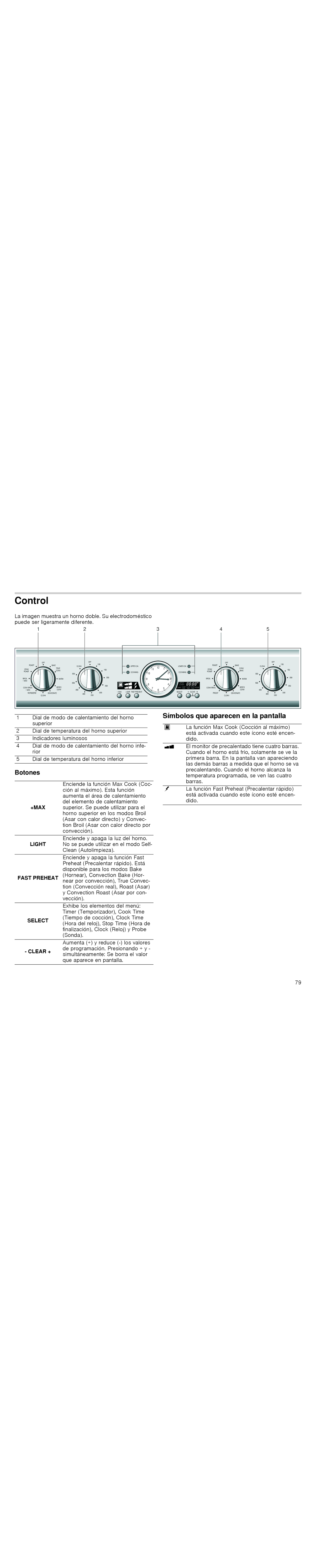 Thermador PODC302J, PODM301J, PODMW301J, POD301J manual Símbolos que aparecen en la pantalla, Botones 