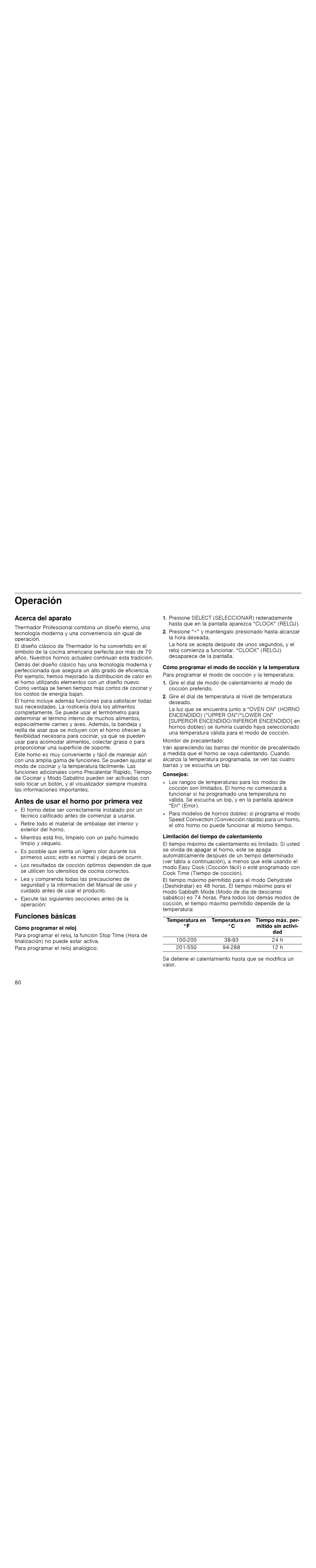 Thermador PODM301J, PODMW301J Operación, Antes de usar el horno por primera vez, Funciones básicas, Acerca del aparato 