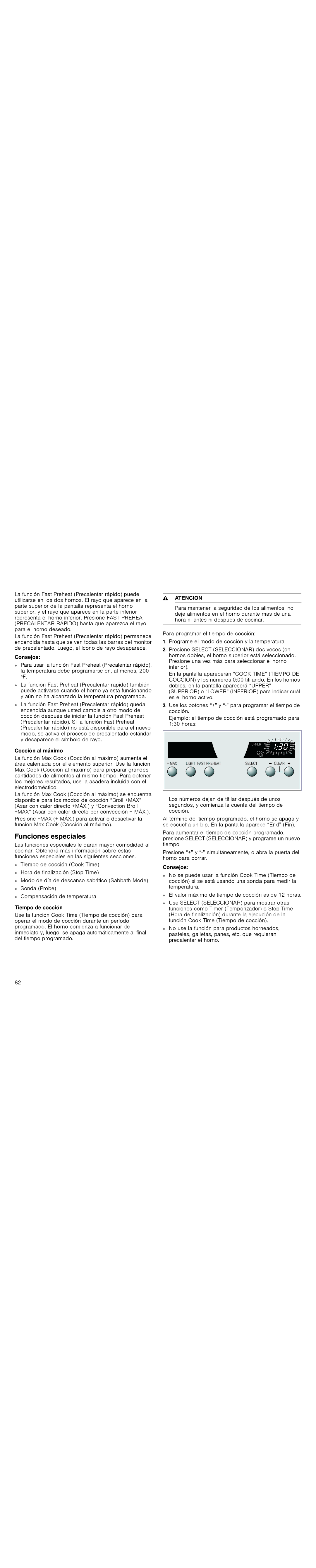 Thermador POD301J, PODM301J, PODMW301J, PODC302J manual Funciones especiales, Cocción al máximo, Tiempo de cocción 