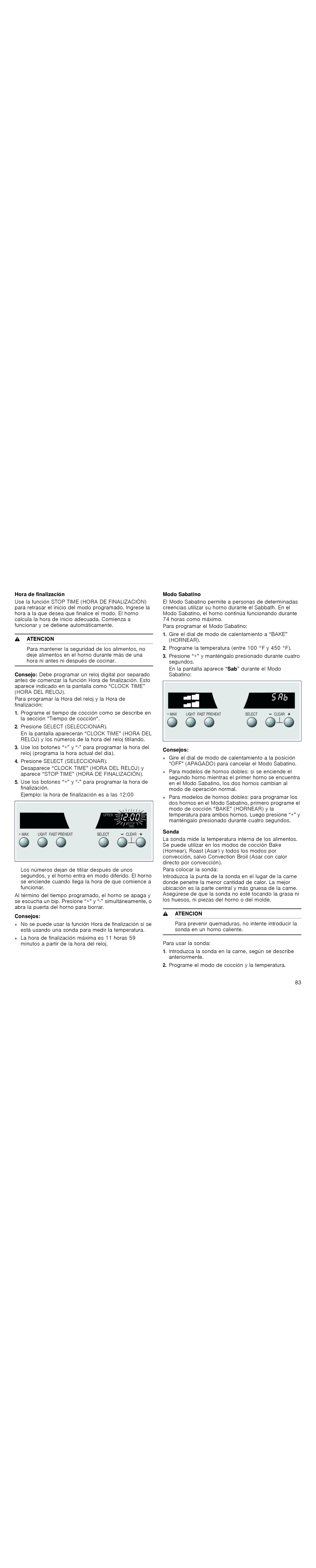 Thermador PODC302J, PODM301J, PODMW301J, POD301J manual Hora de finalización, Modo Sabatino 