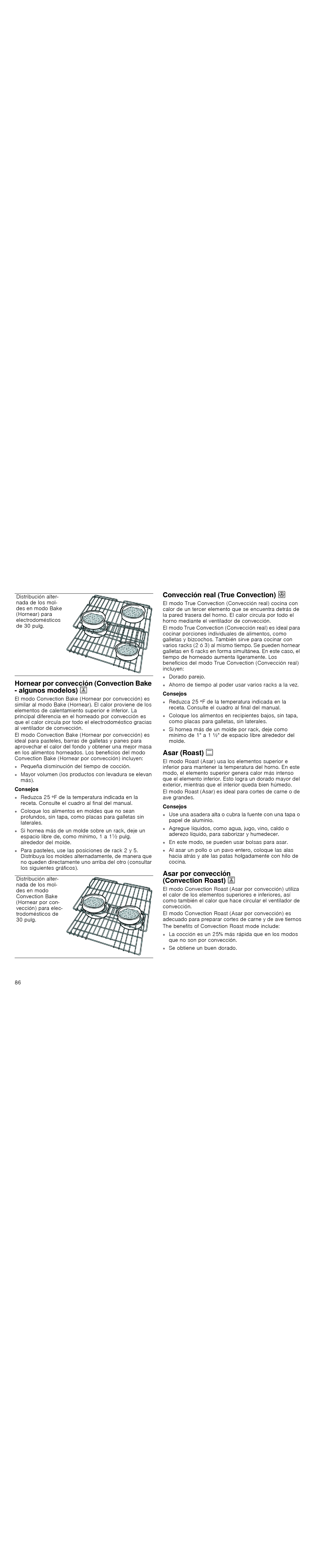 Thermador POD301J Hornear por convección Convection Bake algunos modelos, Convección real True Convection, Asar Roast % 