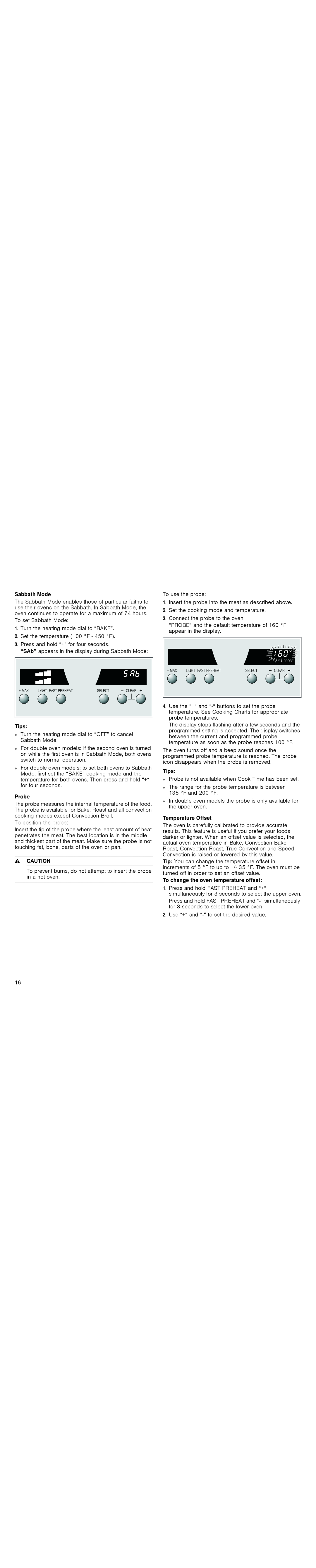 Thermador PODM301J, POD301J Sabbath Mode, Temperature Offset, To change the oven temperature offset, Tips, Probe, Caution 