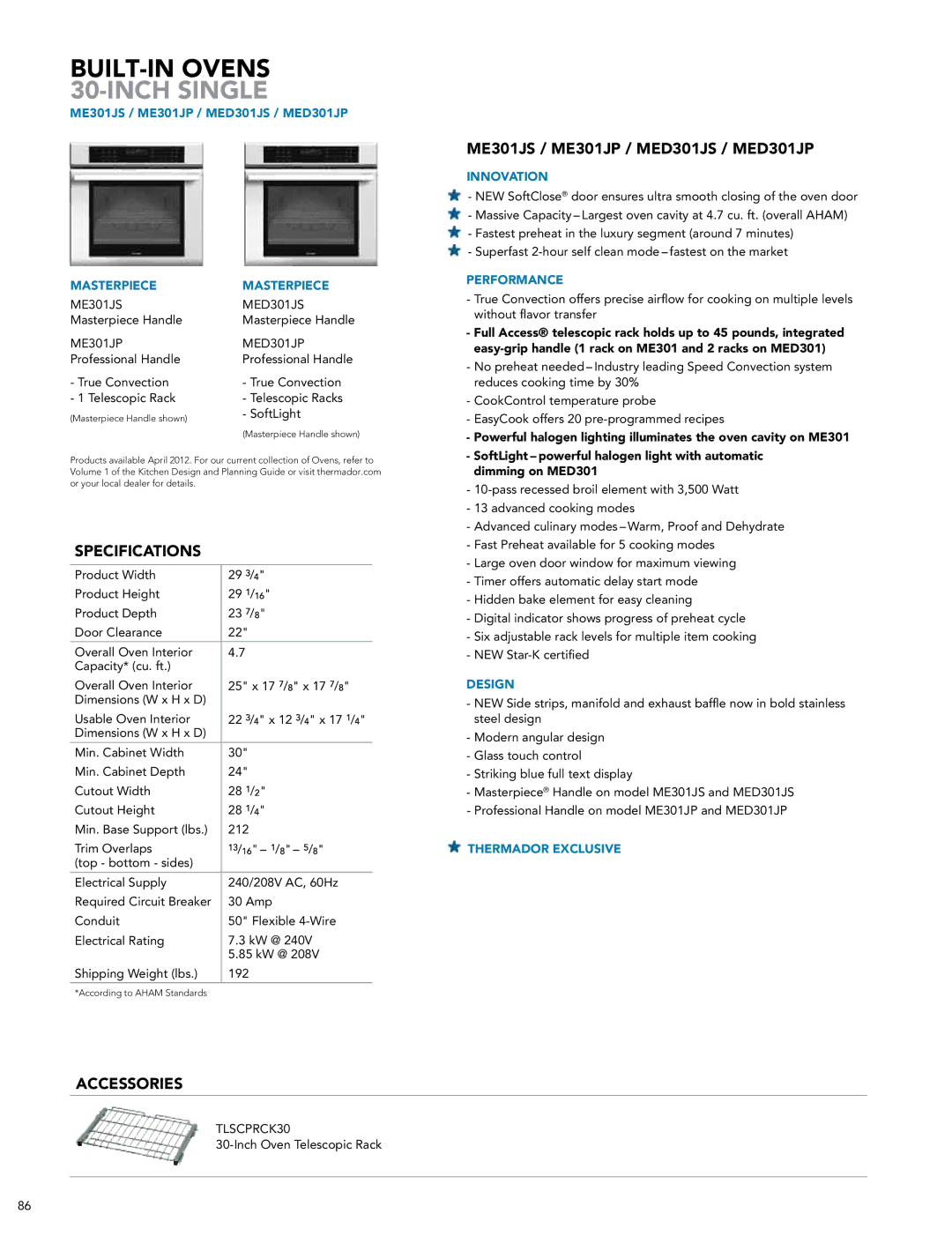 Thermador DWHD651JFP, PODMW301J manual ME301JS / ME301JP / MED301JS / MED301JP, ME301JS MED301JS, ME301JP MED301JP 