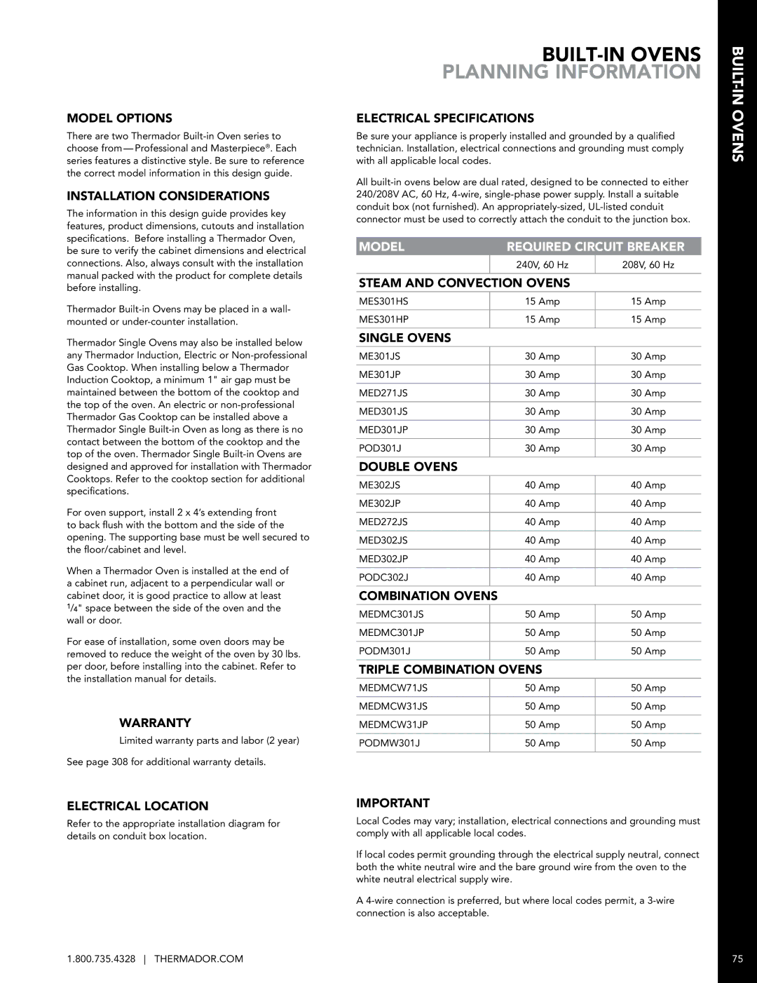 Thermador PODMW301J, DWHD651JFP manual BUILT-IN Ovens Planning Information 