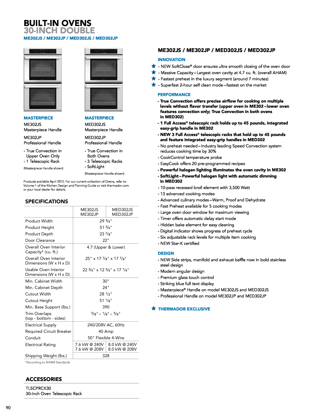 Thermador DWHD651JFP, PODMW301J manual BUILT-IN OVENS 30-INCH DOUBLE, in MED302 