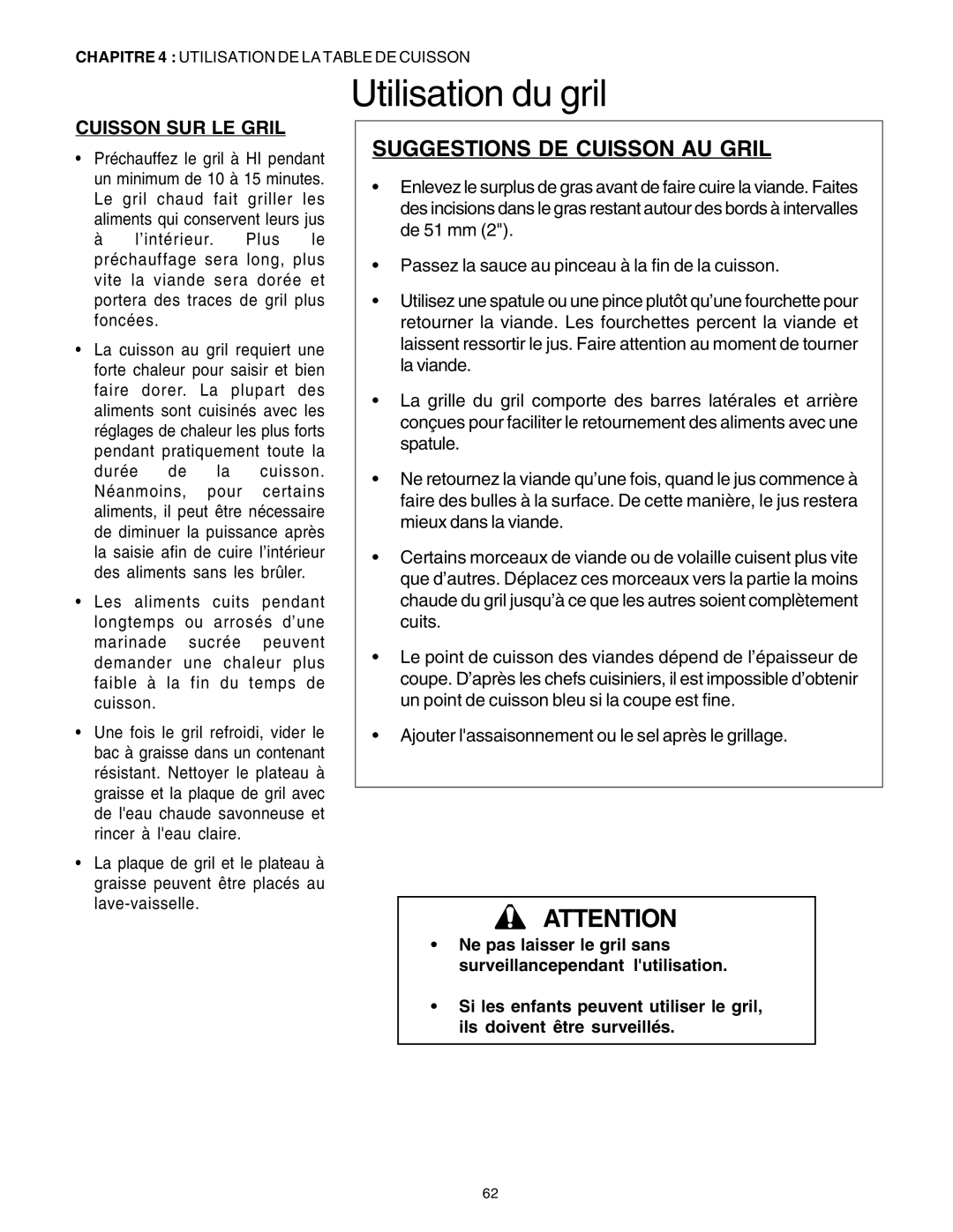 Thermador PRD36, PRD48, PRD30 manuel dutilisation Suggestions DE Cuisson AU Gril, Cuisson SUR LE Gril 