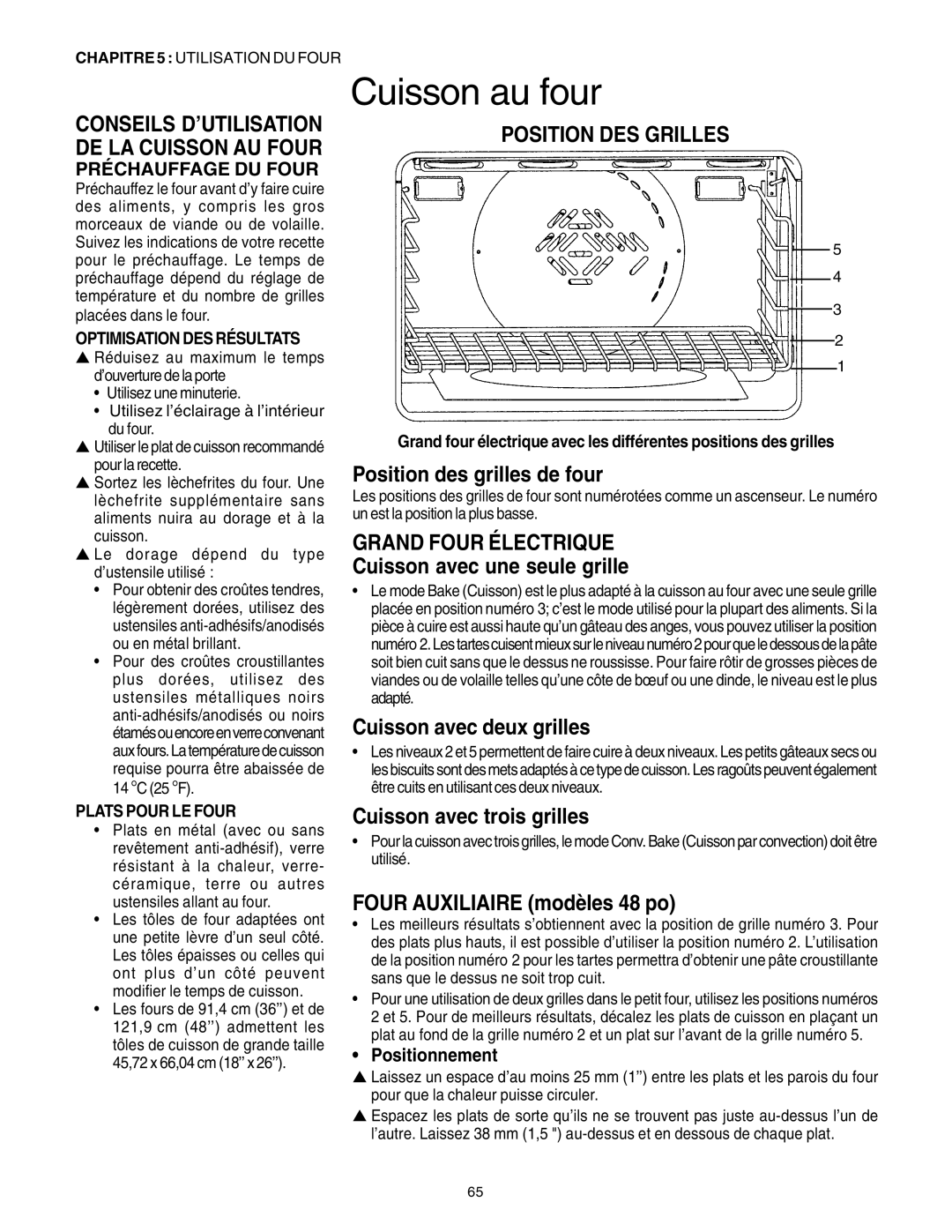 Thermador PRD36, PRD48, PRD30 manuel dutilisation Cuisson au four, Position DES Grilles, Grand Four Électrique 