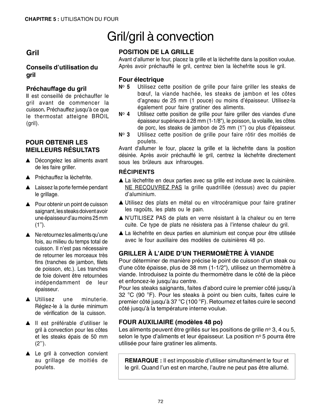 Thermador PRD30, PRD48, PRD36 Gril/gril à convection, Position DE LA Grille, Griller À L’AIDE D’UN Thermomètre À Viande 