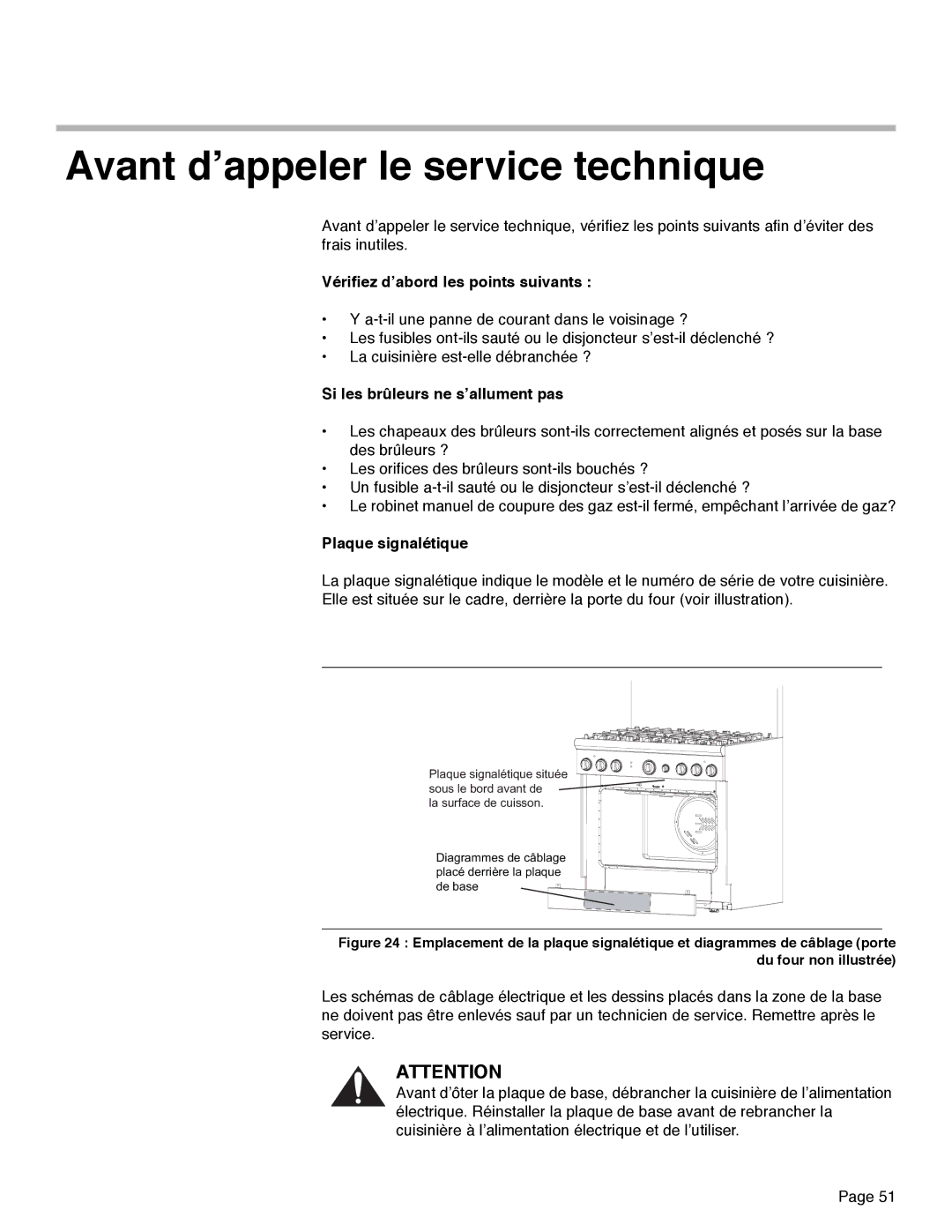 Thermador PRD36, PRD48 Avant d’appeler le service technique, Vérifiez d’abord les points suivants, Plaque signalétique 