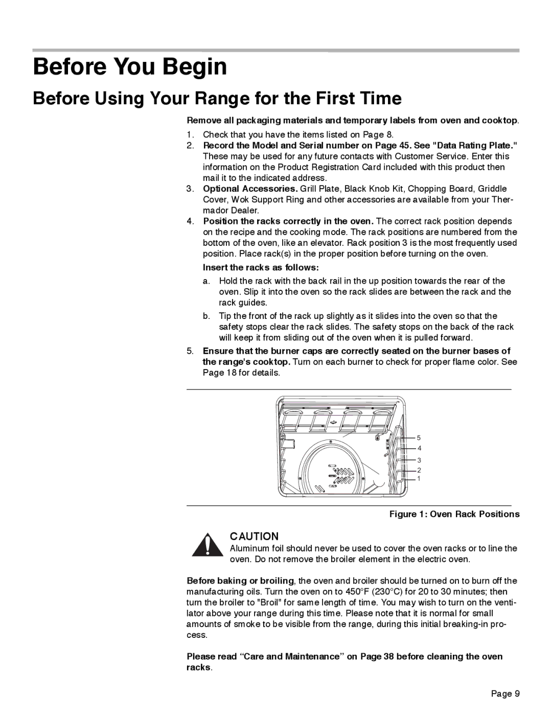 Thermador PRD48, PRD36, PRD30 manual Before You Begin, Before Using Your Range for the First Time 