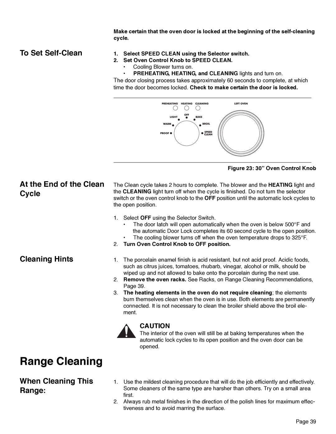 Thermador PRD48, PRD36 manual Range Cleaning, When Cleaning This Range, PREHEATING, HEATING, and Cleaning lights and turn on 