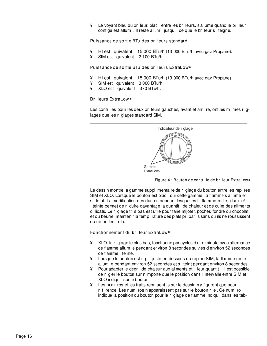 Thermador PRD30, PRD48, PRD36 Puissance de sortie BTu des brûleurs standard, Puissance de sortie BTu des brûleurs ExtraLow 