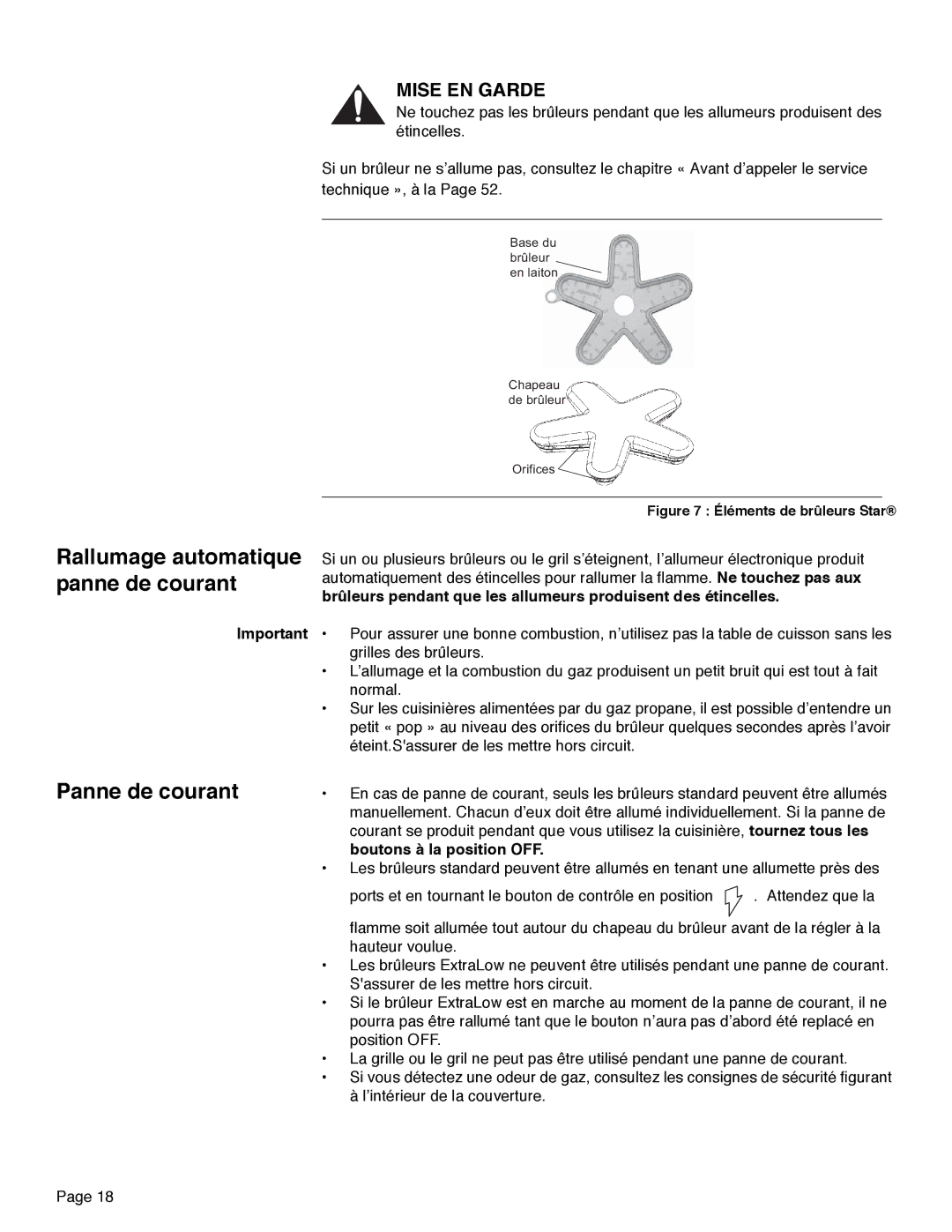 Thermador PRD36, PRD48, PRD30 manual Panne de courant, Rallumage automatique panne de courant 