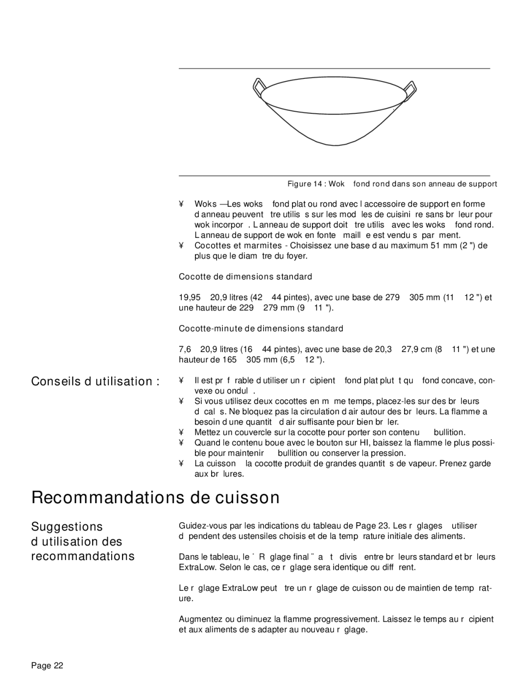 Thermador PRD30, PRD48 Recommandations de cuisson, Conseils d’utilisation, Suggestions d’utilisation des recommandations 