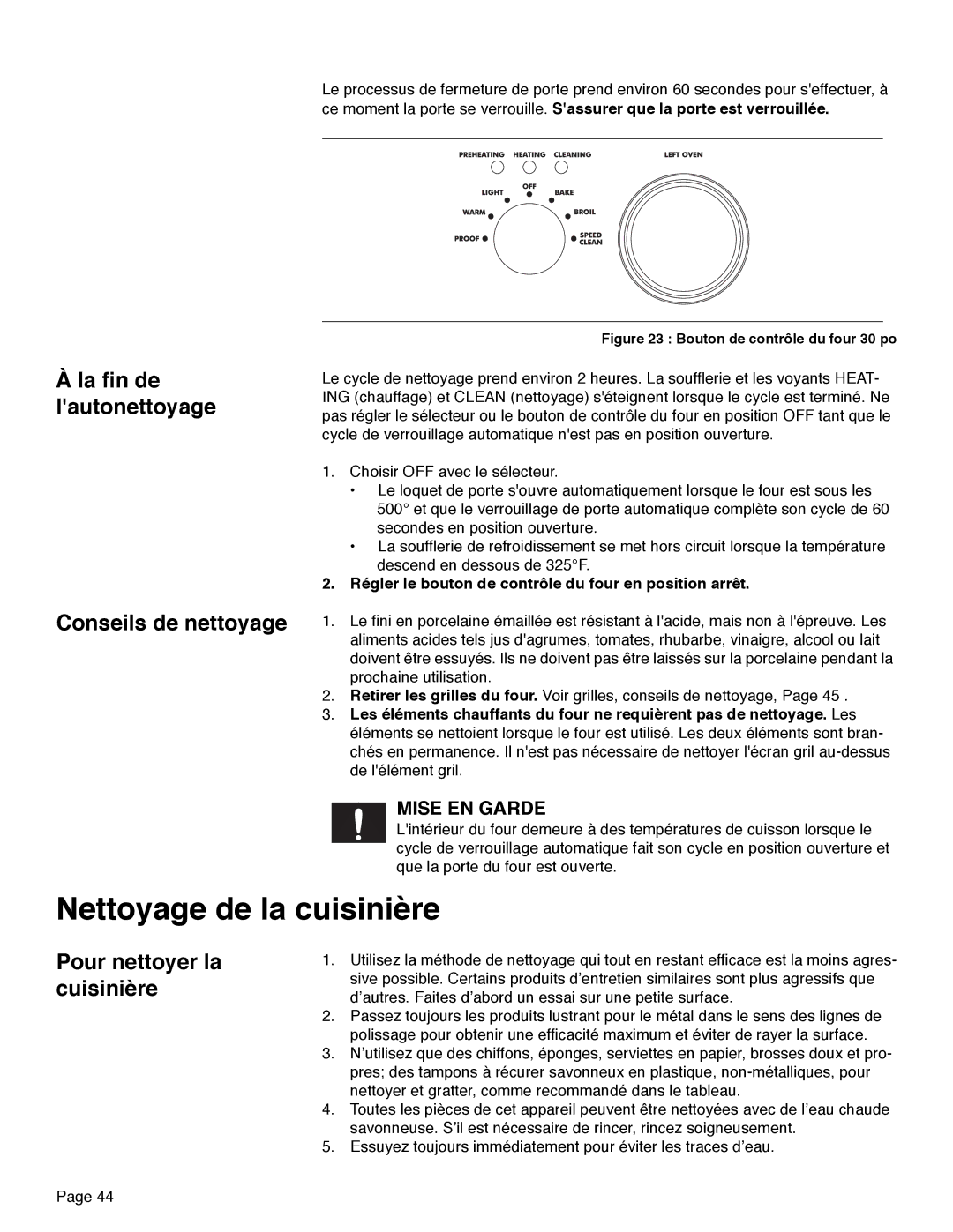 Thermador PRD48 Nettoyage de la cuisinière, Conseils de nettoyage, Pour nettoyer la cuisinière, La fin de lautonettoyage 