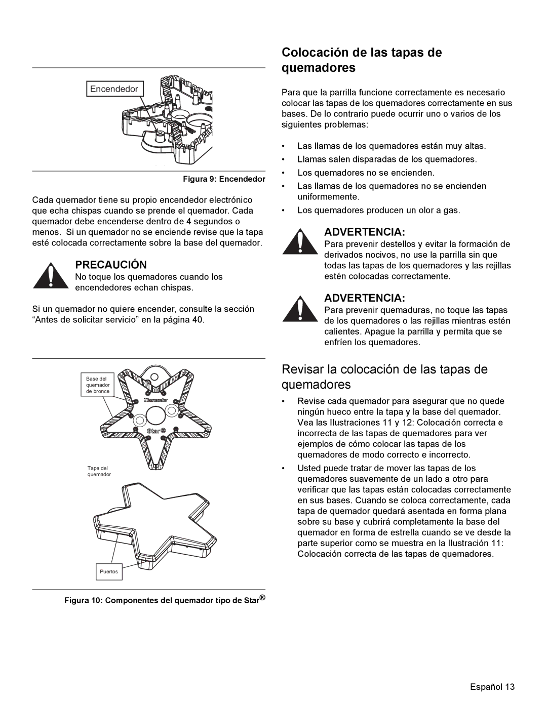 Thermador PRD30, PRD48, PRD36 manual Colocación de las tapas de quemadores, Revisar la colocación de las tapas de quemadores 