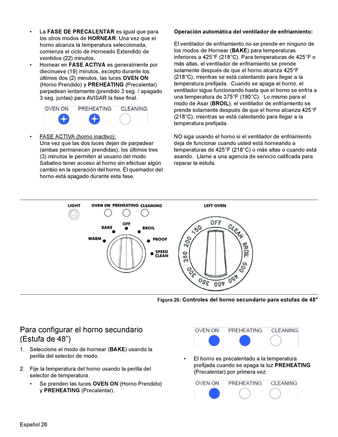 Thermador PRD48, PRD36 Para configurar el horno secundario Estufa de, Operación automática del ventilador de enfriamiento 