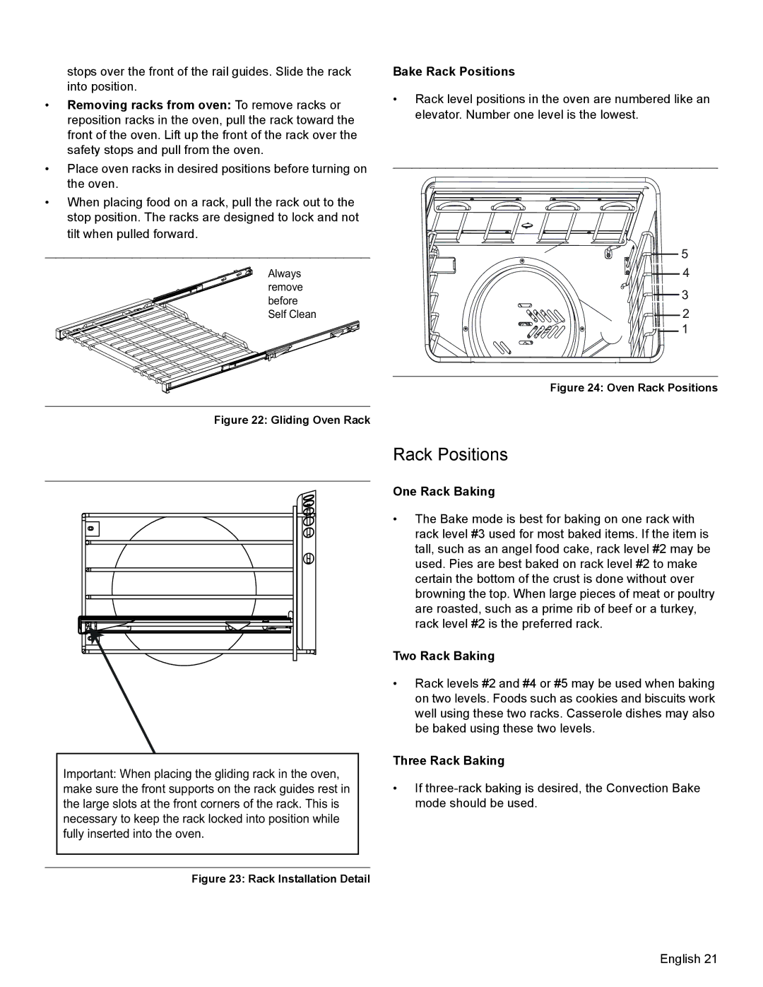 Thermador PRD30, PRD48, PRD36 manual Bake Rack Positions, One Rack Baking, Two Rack Baking, Three Rack Baking 