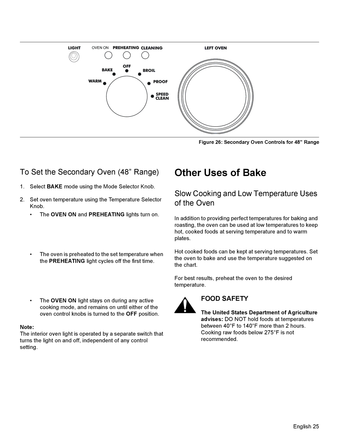 Thermador PRD48 Other Uses of Bake, To Set the Secondary Oven 48 Range, Slow Cooking and Low Temperature Uses of the Oven 