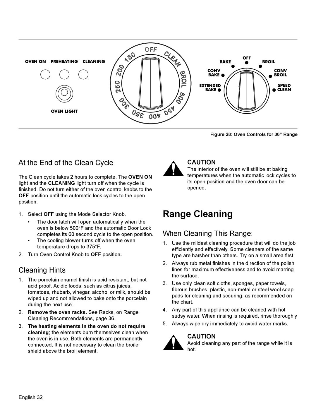 Thermador PRD36, PRD48, PRD30 manual Range Cleaning, At the End of the Clean Cycle, Cleaning Hints, When Cleaning This Range 