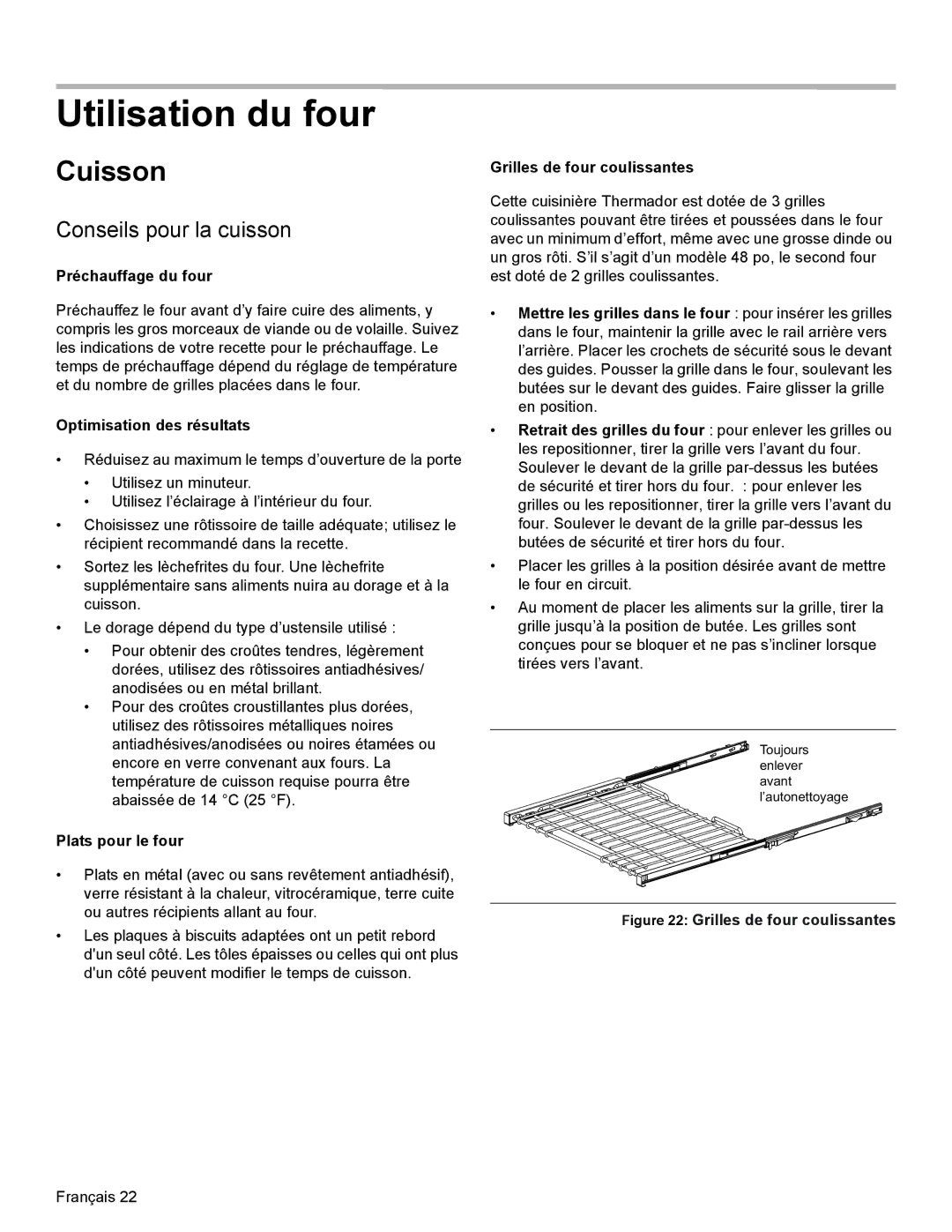 Thermador PRD48, PRD36, PRD30 manual Utilisation du four, Cuisson, Conseils pour la cuisson 