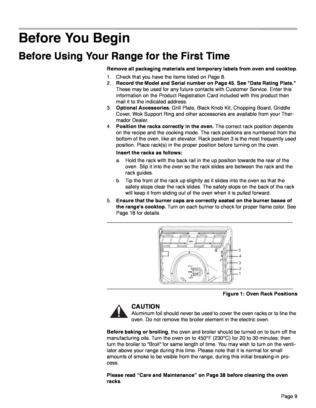 Thermador PRD48, PRD36, PRD30 manual Before You Begin, Before Using Your Range for the First Time 