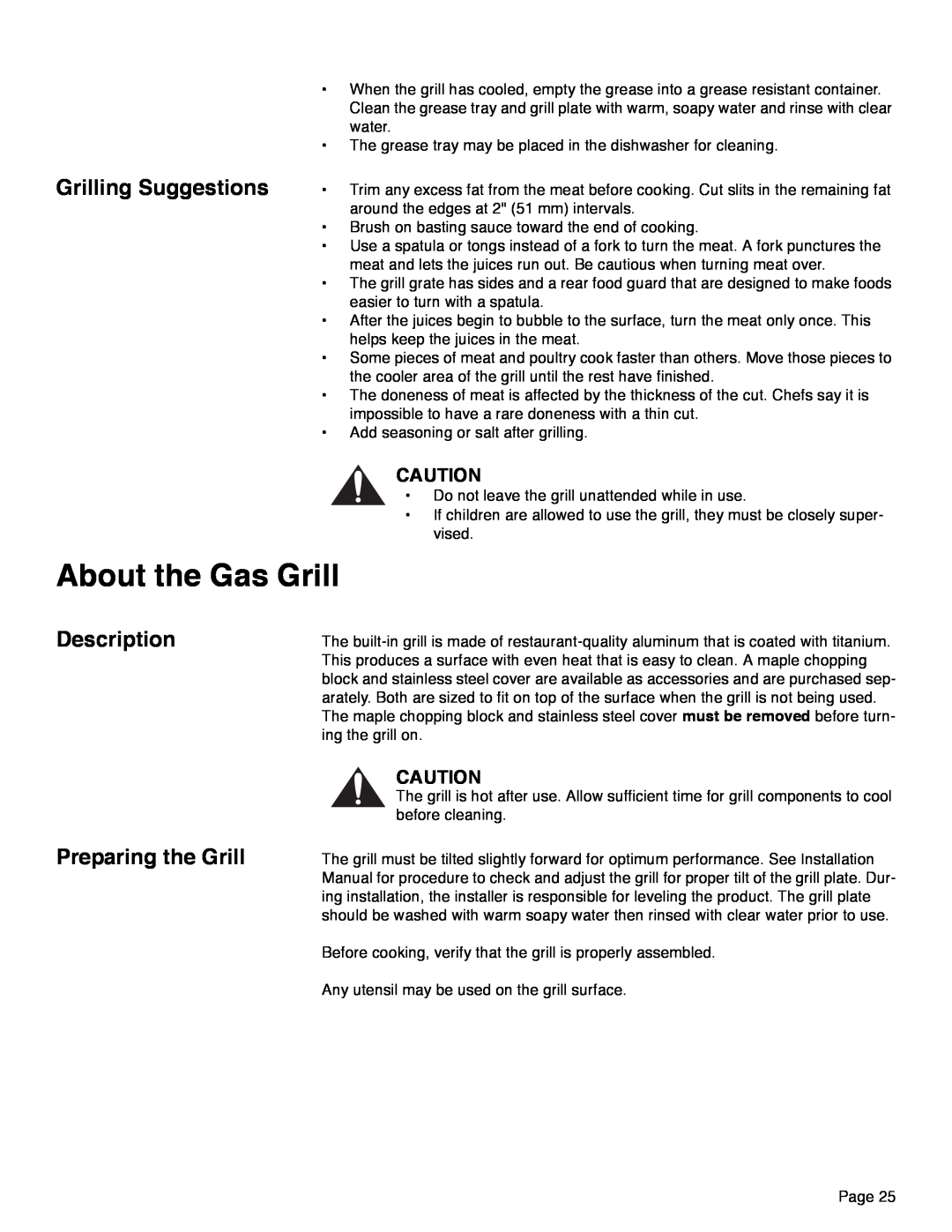 Thermador PRD36 Grilling Suggestions, Description, Preparing the Grill, Any utensil may be used on the grill surface, Page 