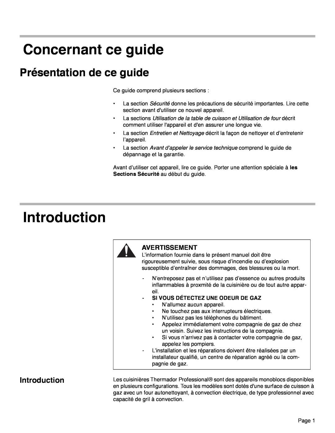 Thermador PRD30, PRD48, PRD36 manual Concernant ce guide, Introduction, Présentation de ce guide, Avertissement 