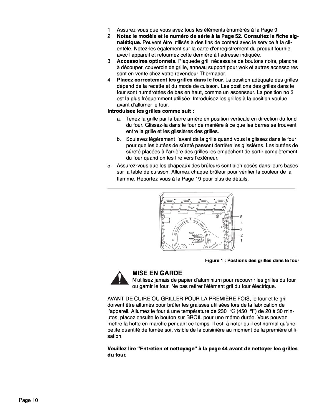 Thermador PRD30, PRD48, PRD36 manual Mise En Garde, Introduisez les grilles comme suit 