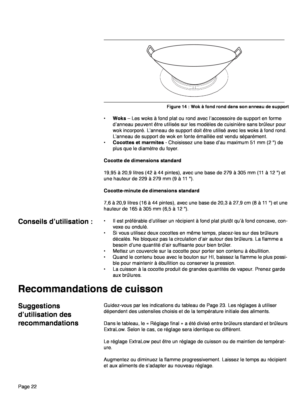 Thermador PRD30, PRD48 Recommandations de cuisson, Conseils d’utilisation, Suggestions d’utilisation des recommandations 