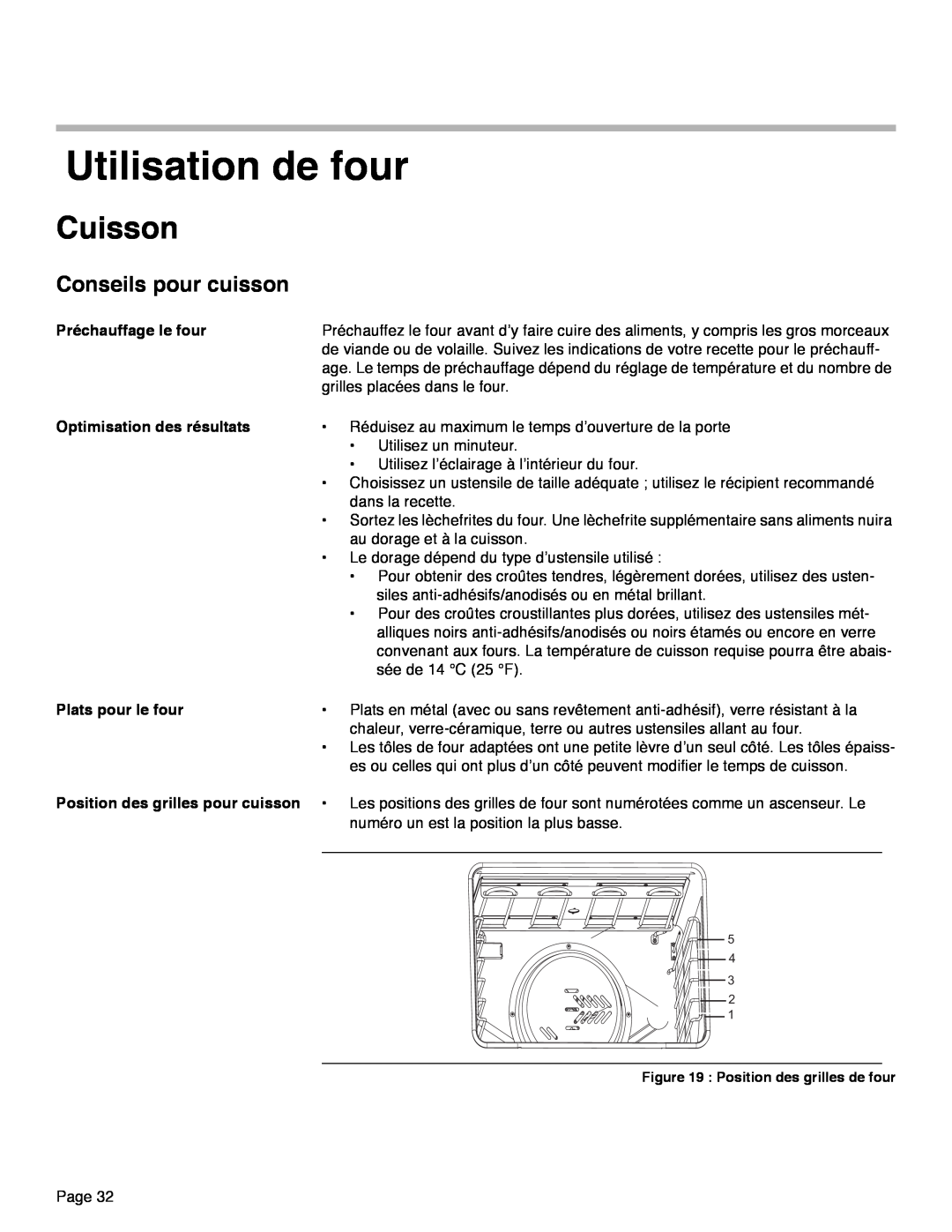 Thermador PRD48, PRD36, PRD30 manual Utilisation de four, Cuisson, Conseils pour cuisson 