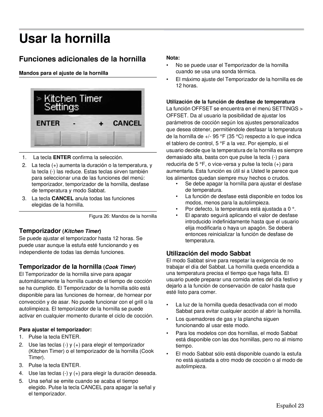 Thermador PRD36, PRD48 manual Usar la hornilla, Funciones adicionales de la hornilla, Temporizador Kitchen Timer 