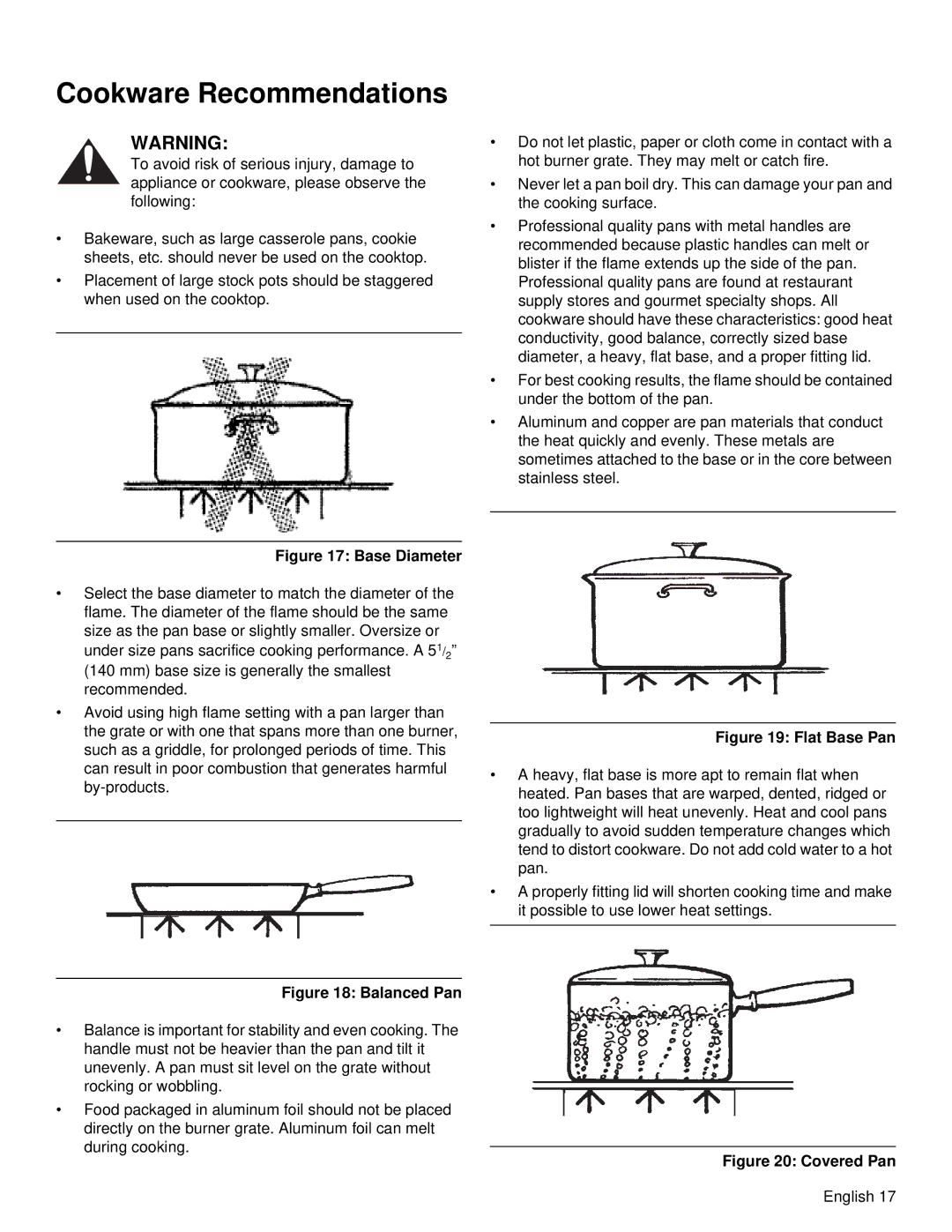 Thermador PRD48, PRD36 manual Cookware Recommendations, Base Diameter 