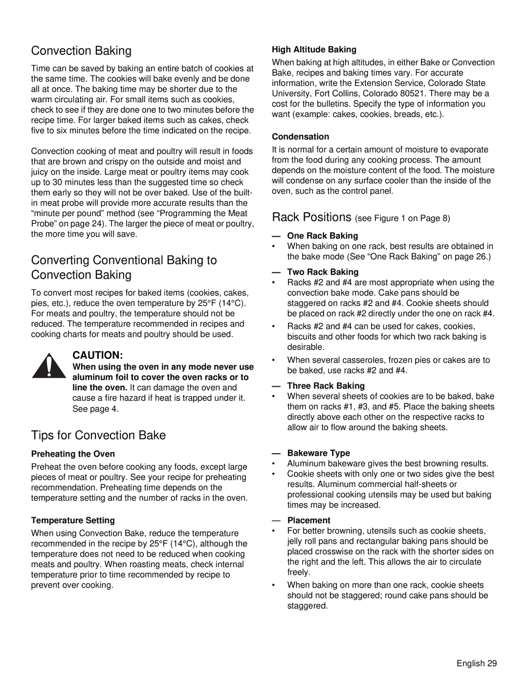 Thermador PRD48, PRD36 manual Converting Conventional Baking to Convection Baking, Tips for Convection Bake 