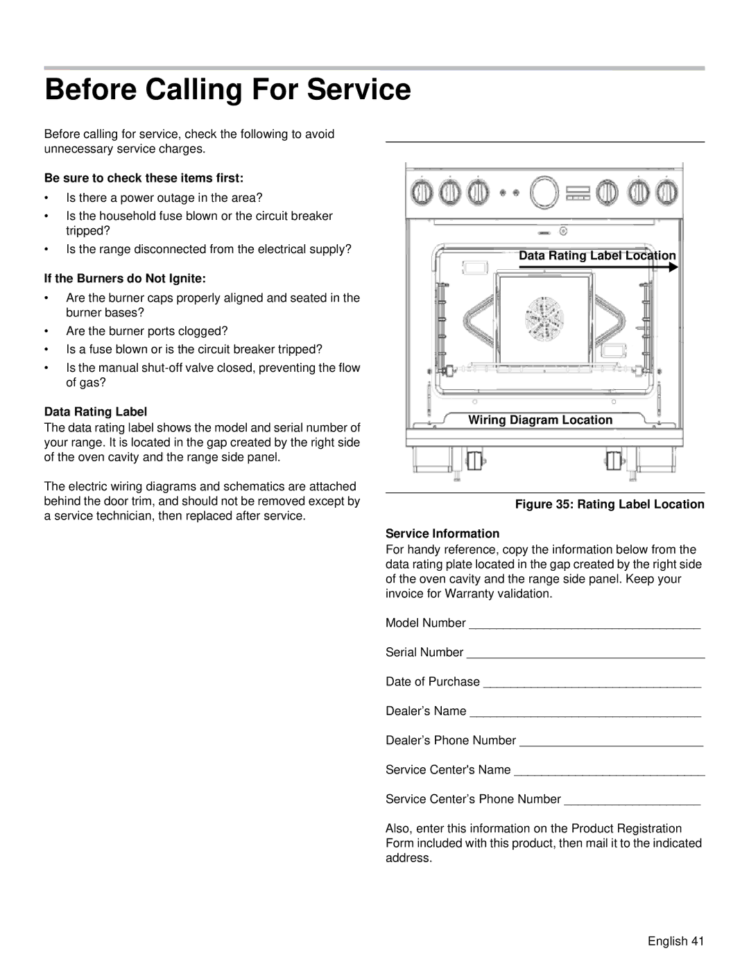 Thermador PRD48, PRD36 manual Before Calling For Service, Be sure to check these items first, If the Burners do Not Ignite 